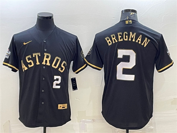 Women's Houston Astros #2 Alex Bregman Black Gold 2022 World Series Stitched Baseball Jersey(Run Small)
